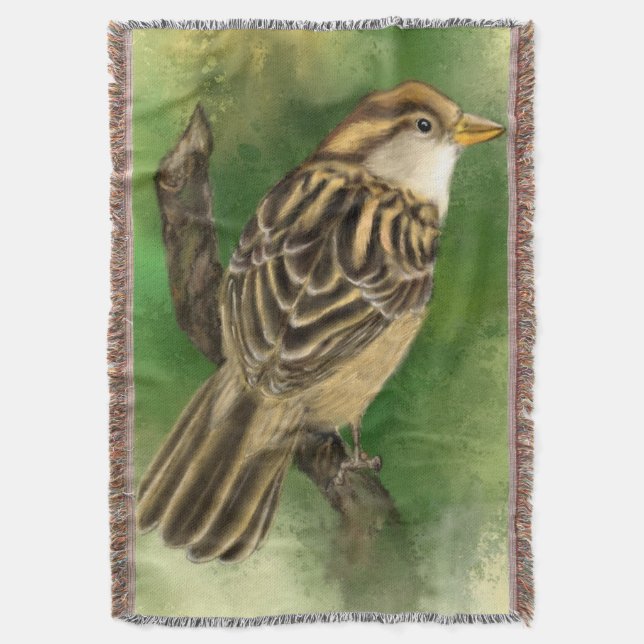Throw Blanket with Sparrow (Front Vertical)