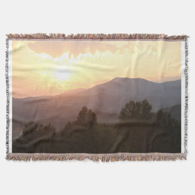 Throw blanket with sunrise in the mountains! (Front)