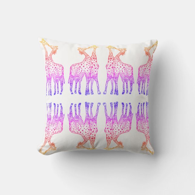 Throw Cushion Giraffes Kiss colorful art (Front)