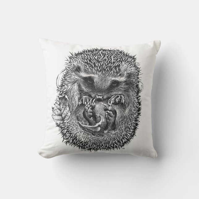 Throw cushion with cute sleepy Hedgehog design (Front)