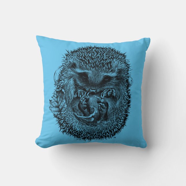 Throw cushion with sleeping hedgehog (Front)