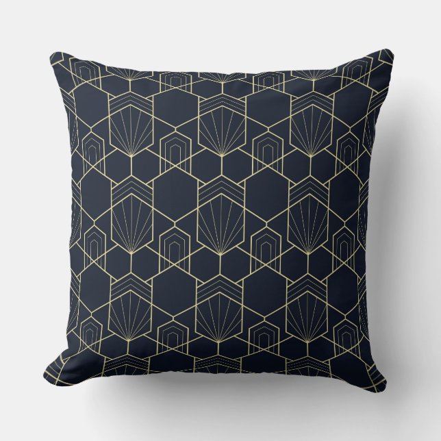Throw Cushions - Art Deco Gold and Dark Blue  (Front)