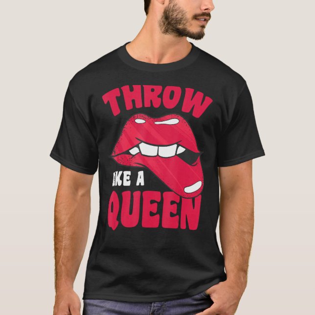 Throw Like A Queen Baseball US Flag Ball  Lip Bite T-Shirt (Front)