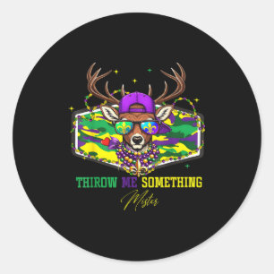 Throw Me Soing Mister Mardi Gras Deer Beads Fleur Classic Round Sticker
