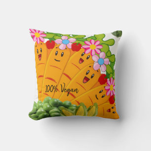 Throw Pillow 100% Vegan Carrots Peas Floral