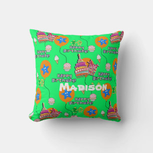Throw Pillow, #10 Happy 10th Birthday Green Cushion