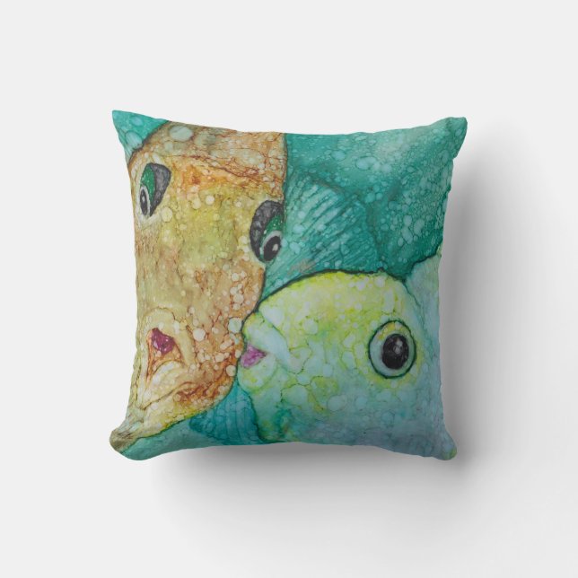Throw Pillow 16" Square Kissing Fish (Front)