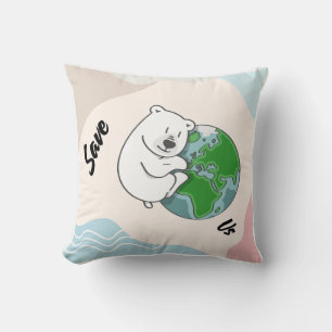 Throw Pillow 16" x 16""Polar Bear Hugging Earth"