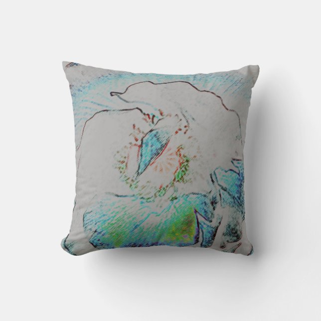 Throw Pillow 16x16 Nature Flower Blue Green (Front)