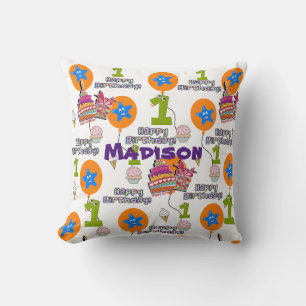 Throw Pillow, #1 First Birthday White Cushion