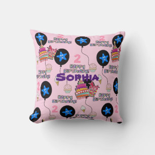 Throw Pillow, #2 Happy 2nd Birthday Pink Cushion