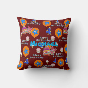 Throw Pillow, #4 Happy 4th Birthday Dark Red Cushion