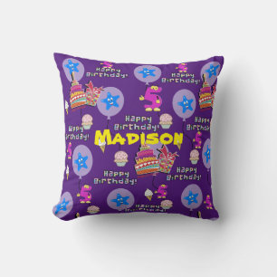 Throw Pillow, #5 Happy 5th Birthday Purple Cushion