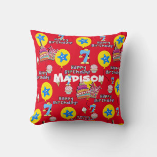 Throw Pillow, #7 Happy 7th Birthday Red Cushion