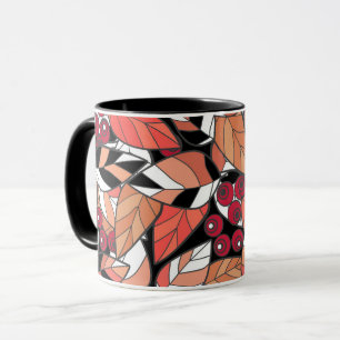 Throw Pillow Abstract cartoon leaves berries black Mug
