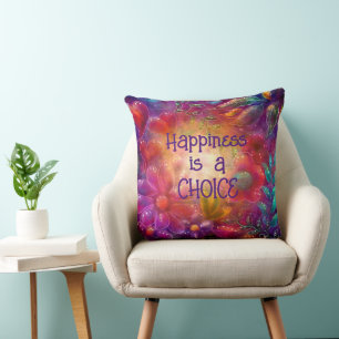 Throw Pillow Abstract Floral Happiness Is a Choice