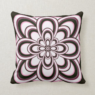 Throw Pillow, Abstract Flower 2, Black Pink White Cushion