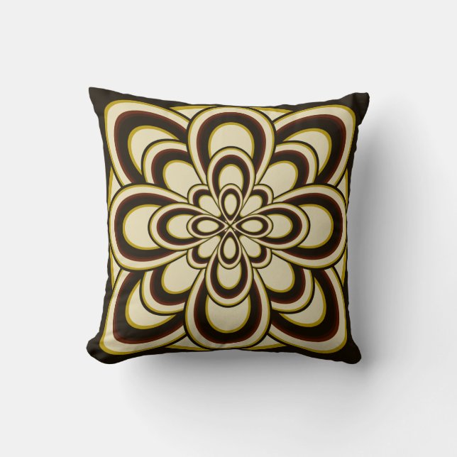 Throw Pillow, Abstract Flower 2, Brown Olive Green Cushion (Front)