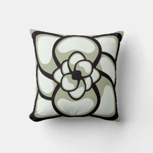Throw Pillow, Abstract Flower 3, Light Olive Black Cushion