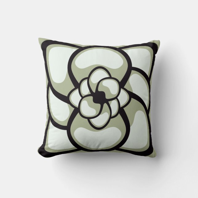 Throw Pillow, Abstract Flower 3, Light Olive Black Cushion (Front)
