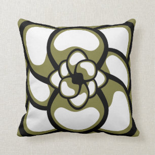 Throw Pillow, Abstract Flower 3, Olive Black Cushion