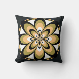 Throw Pillow, Abstract Flower 4, Black Olive Tan Cushion