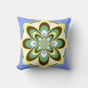 Throw Pillow, Abstract Flower 4, Yellow Brown Gree Cushion