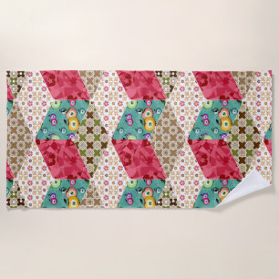 Throw Pillow Abstract patchwork quilting quilt ret Beach Towel