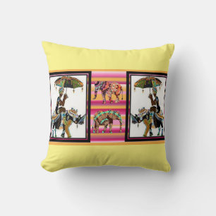 Throw Pillow African Women Yellow Elephant