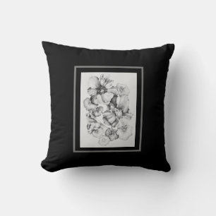Throw Pillow - B&W Nasturtiums