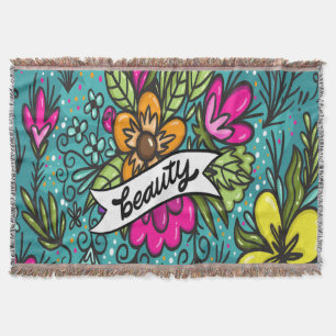 Throw Pillow Beauty with Flowers Blanket