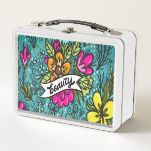 Throw Pillow Beauty with Flowers Metal Lunch Box