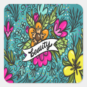 Throw Pillow Beauty with Flowers Square Sticker