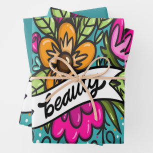 Throw Pillow Beauty with Flowers Wrapping Paper Sheet
