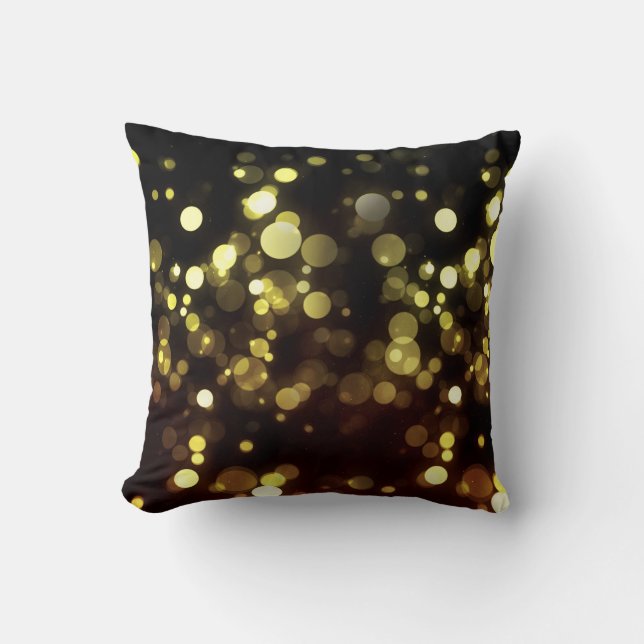 Throw Pillow/Black and Gold Bokeh Cushion (Front)