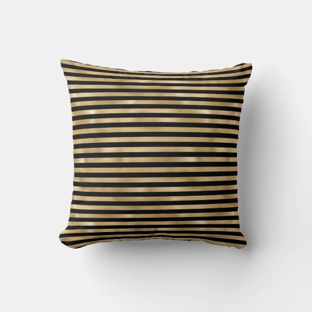 Throw pillow Black and Gold Striped (Front)