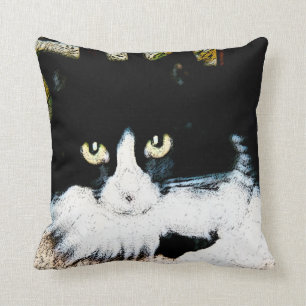 Throw Pillow black and white cat 16X16