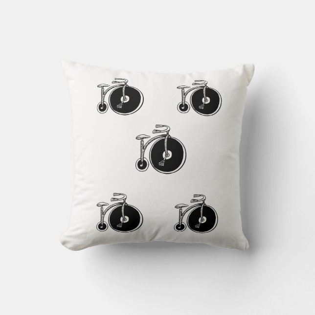 Throw Pillow Black & White Bicycles Victorian (Front)