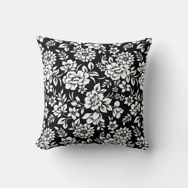 Throw Pillow Black & White Floral (Front)