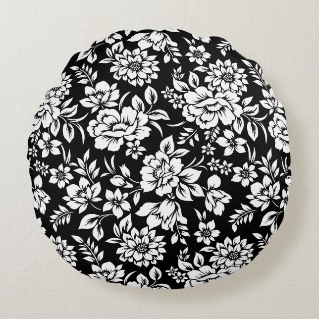 Throw Pillow Black & White Floral (Front)