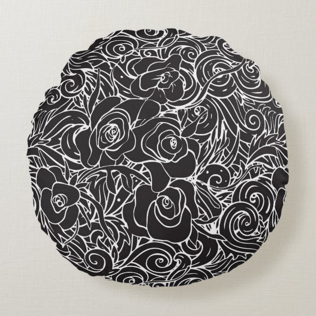 Throw Pillow Black & White Floral (Front)