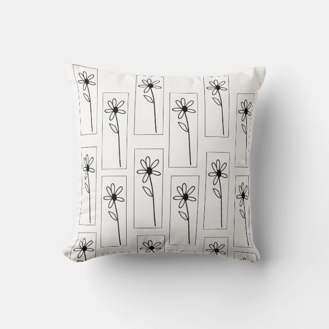 Throw Pillow Black & White Flowers  (Front)