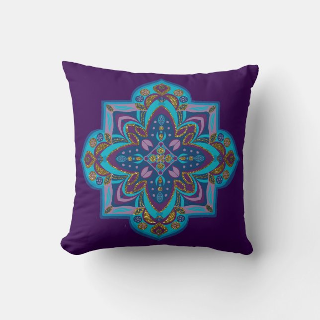 Throw pillow - blue and purple mandala (Front)