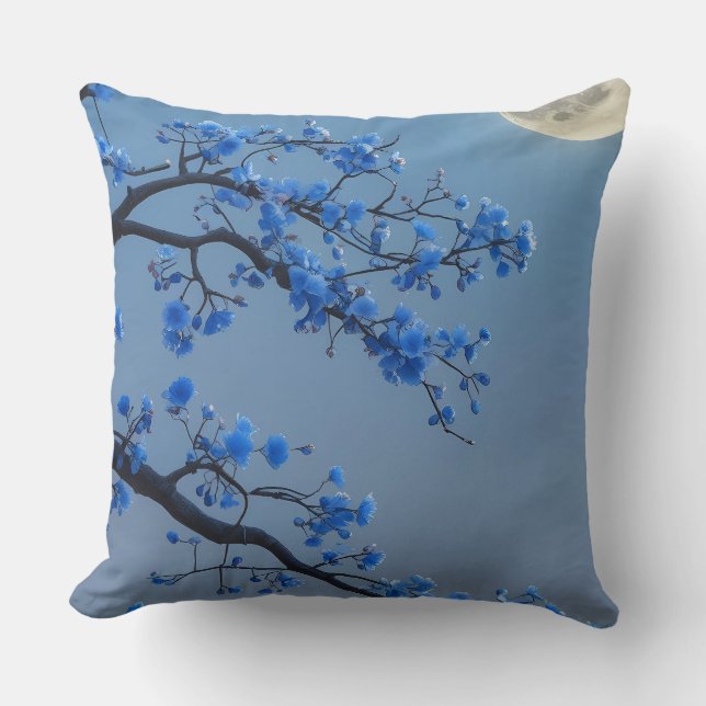 Throw Pillow_  Blue Blossom Moonlight Throw Pillow (Front)