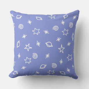 Throw Pillow Blue Space Doodle Stars Planets