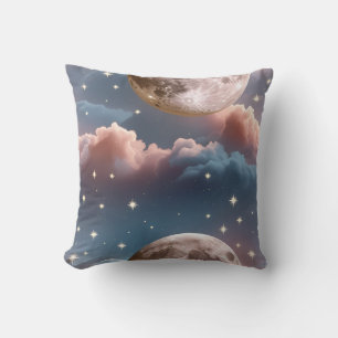 Throw Pillow - Blush Peach Sky Blue Celestial Moon