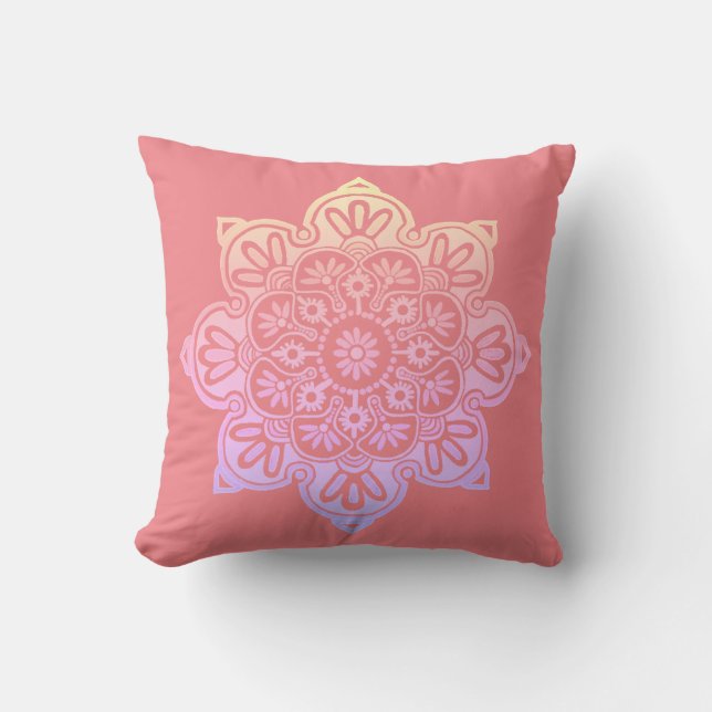 Throw Pillow Boho Medallion yellow -peach (Front)