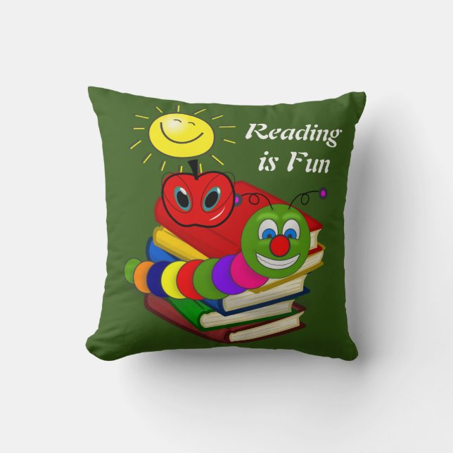 Throw Pillow Bookworm, Books, Apple Green (Front)