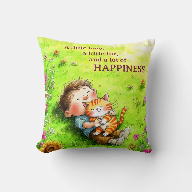 Throw Pillow - Boy & Cat (Front)