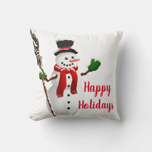 Throw Pillow-Christmas Snowflakes & Snowman Cushion